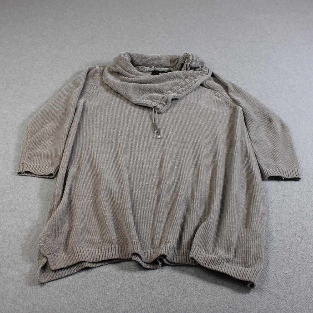 Ali Miles Sweater Women Large Gray Cowl Neck Tunic 3/4 Sleeve Oversize Lagenlook
